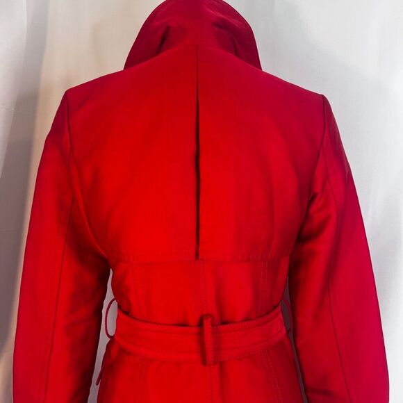 Kenneth Cole Reaction Bold Power Red Classic Timeless Belted Trench Coat Small - Picture 6 of 14